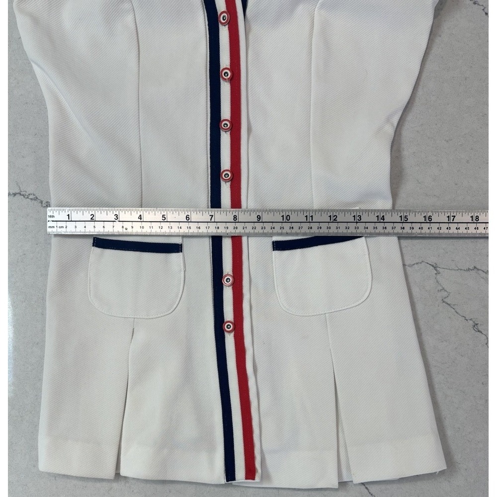 Vtg 70s Zazie London Mod Tennis Dress White Pleated Mini Red Blue XS S 17" P2P - Picture 9 of 11